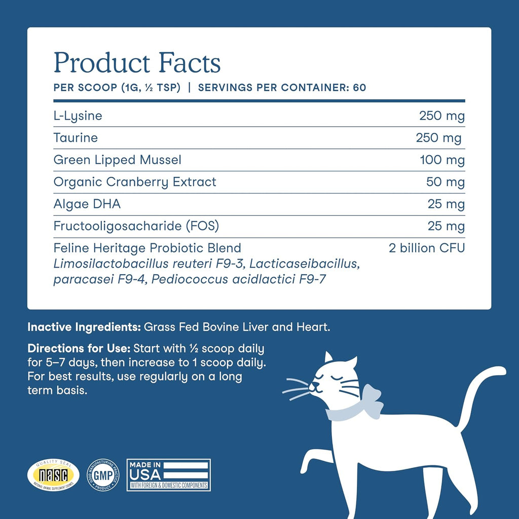 Fera Pets Cat Multivitamin- Daily Wellness Blend with Probiotics, 60 Scoops