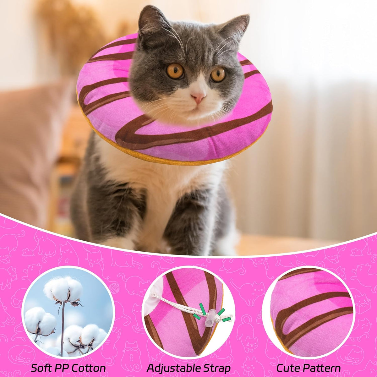 Seyezo Cat Cone Collar Soft, Adjustable Cat Recovery Cone, Pink, Small