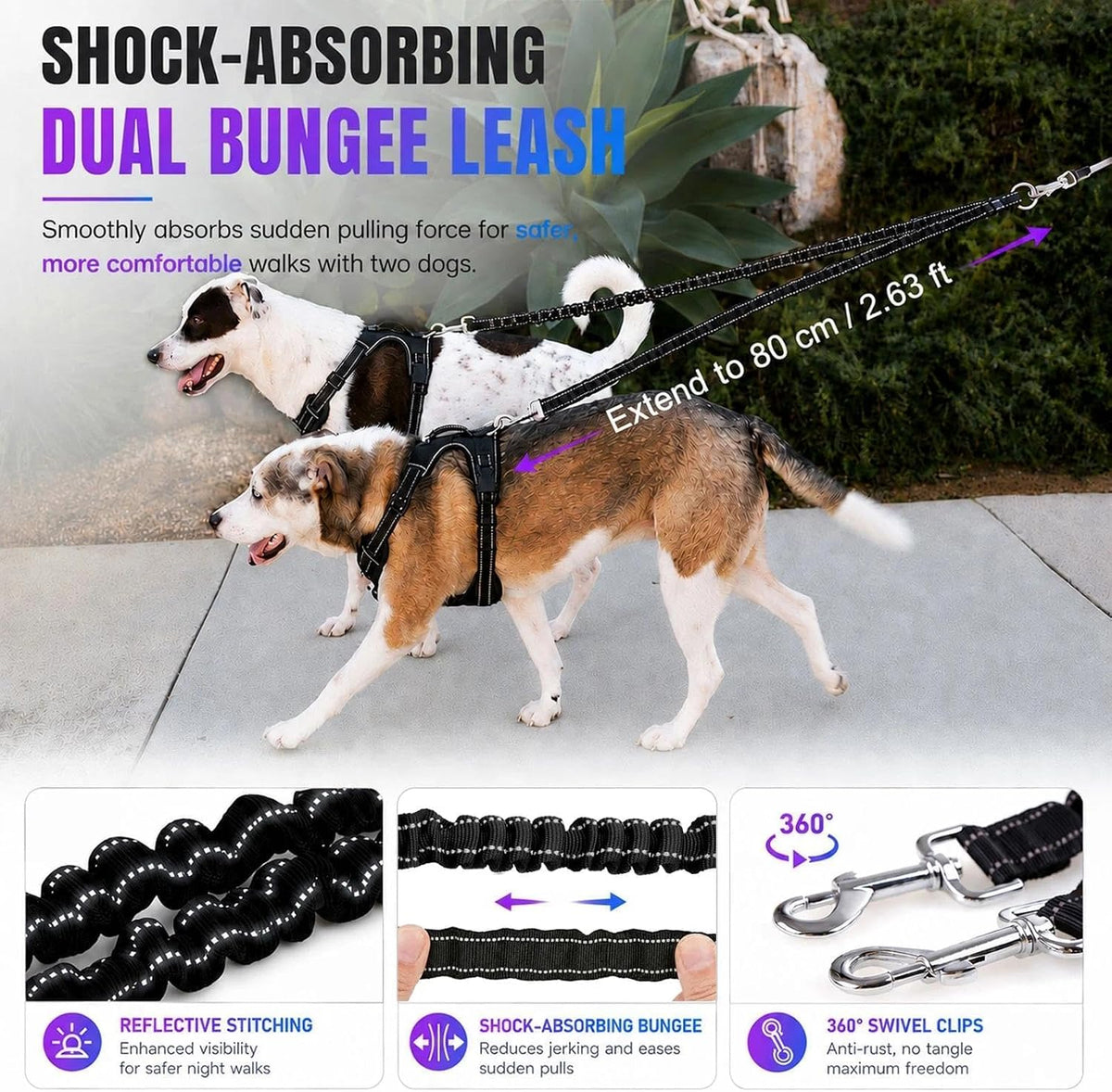 Double Retractable Dog Leash for Two Dogs Up to 115 lbs - 18.6 ft Coupler Leashes for Small Medium Dogs - One Locked System, Non Slip Grip, Tangle Free
