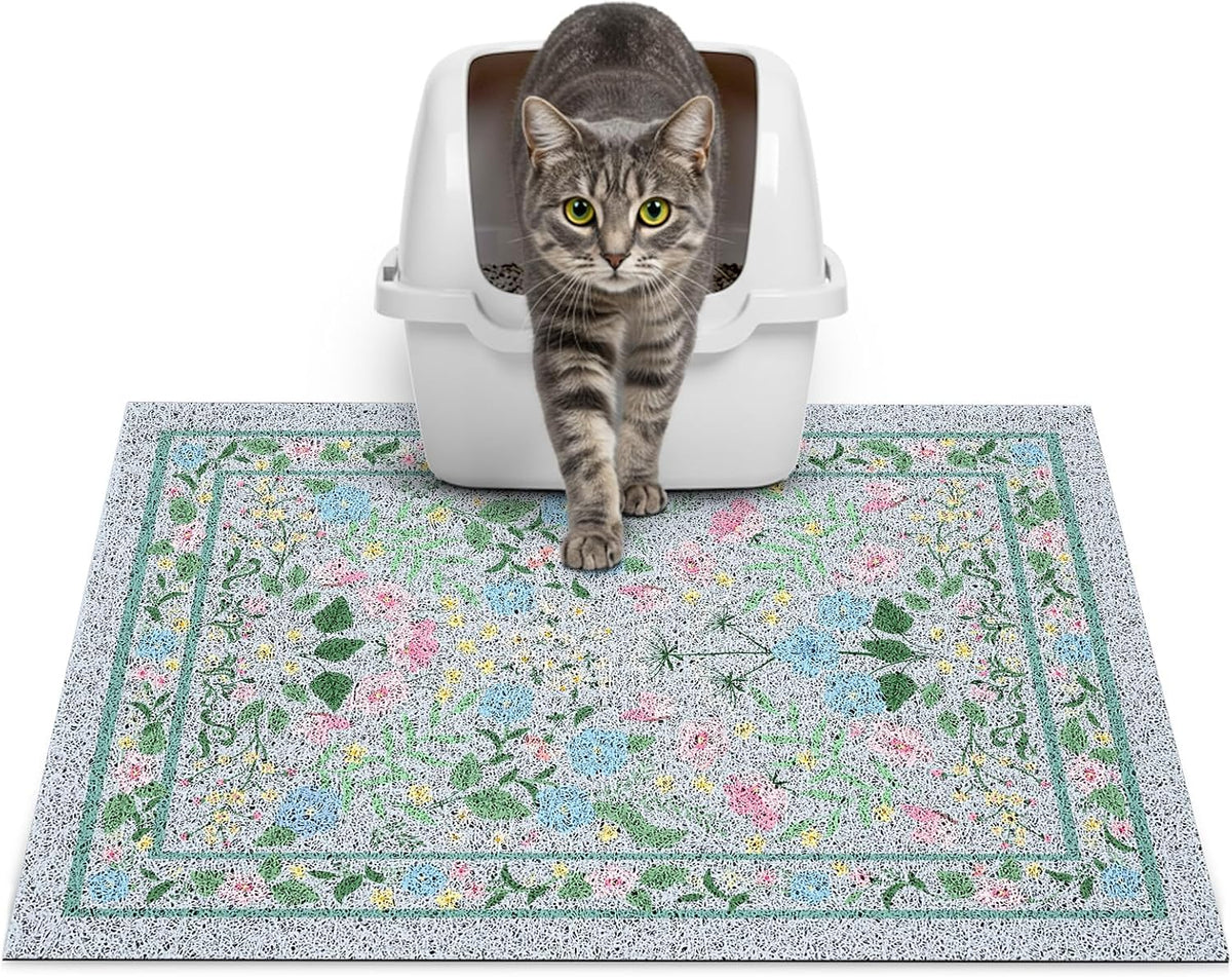 Glittme Cat Litter Mat, 24"x15" Non-Slip Washable Trapping Mat for Cats | Litter Trapping Mat With Thick PVC Coil To Catch Scatter, Soft On Paws And Waterproof Bottom To Protect Floors