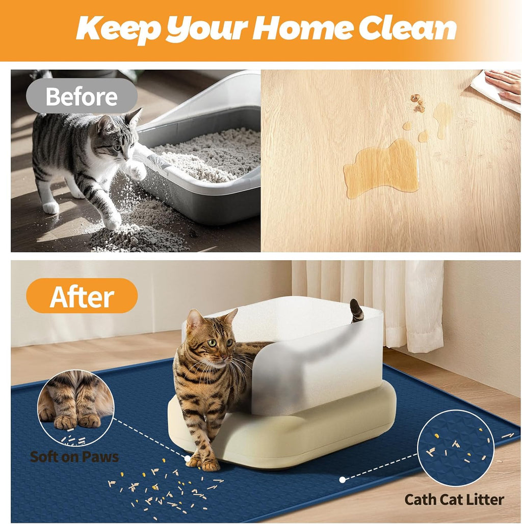 Cat Litter Mat for Litter Box 51"x25.6" Extra Large Silicone Mat, Blue