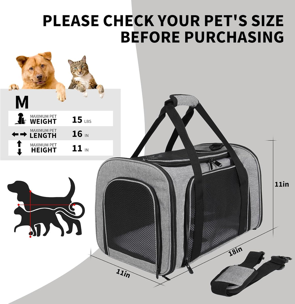 Carriers Soft-Sided Pet Carrier for Medium Large Cats Dogs 15lbs 20lbs,Ventilated Design,Portable Carry Handle,Collapsible Carrier for Kitten Puppy(X-Large,Grey&Black)