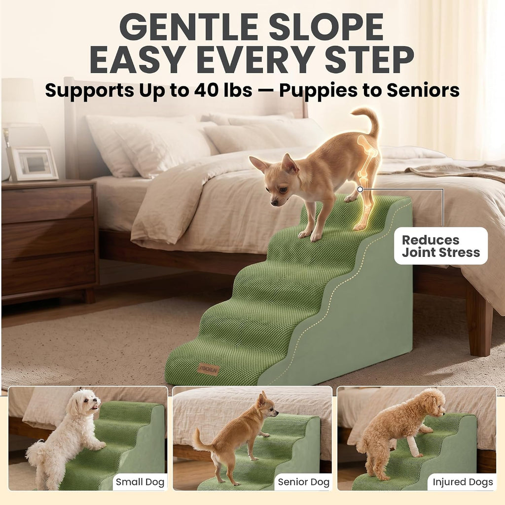 Miorun Dog Stairs for High Beds, 24.5" Foam Pet Ramp Step for Small Dogs