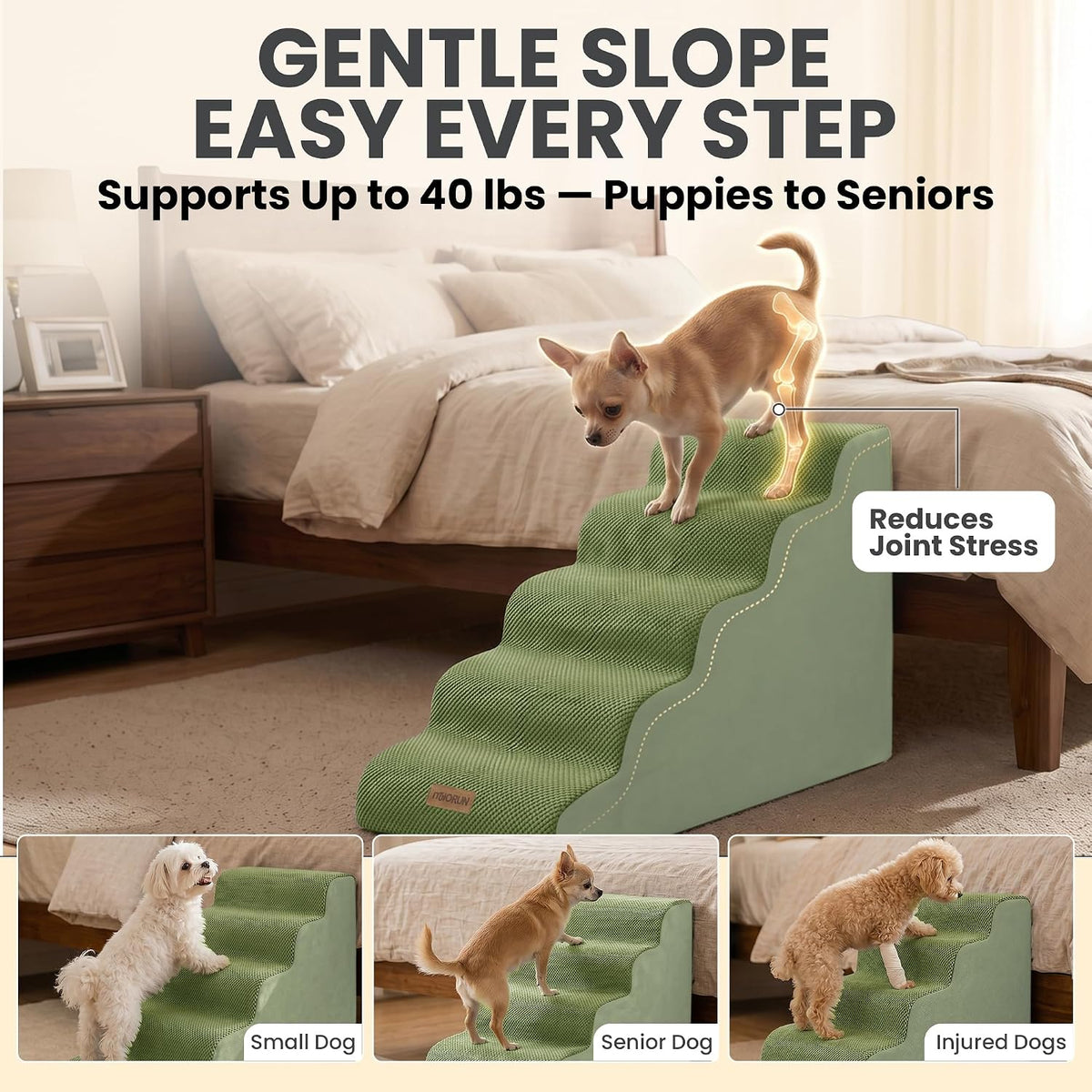 Miorun Dog Stairs for High Beds, 24.5" Foam Pet Ramp Step for Small Dogs