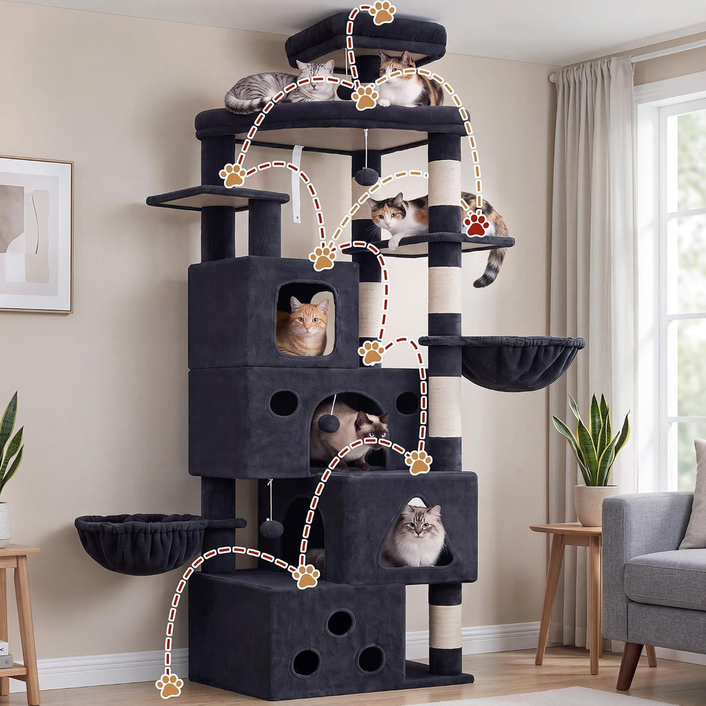 Gitelsnour 78.7'' Cat Tree Tower, 4 Cat Condos for Mutiple Cats, GCT809G