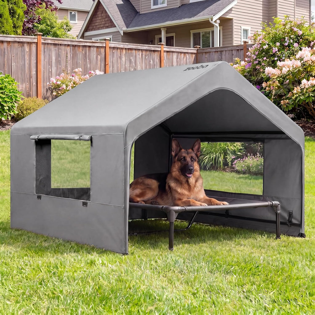 Zooba Extra Large Dog Shade with Elevated Bed, Outdoor Dog House Waterproof