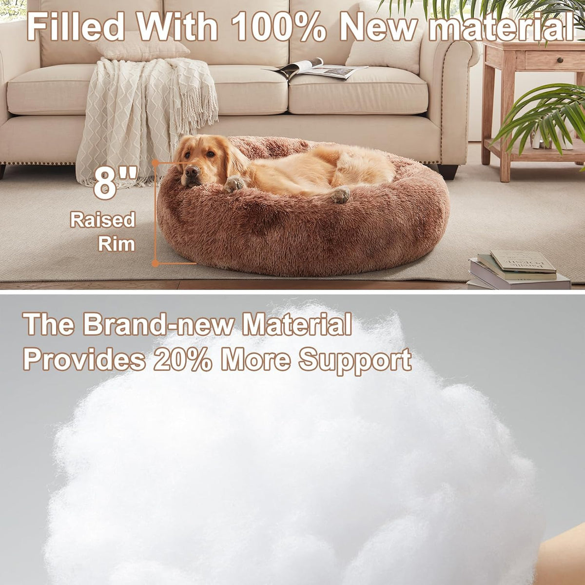 36 in Faux Fur Fluffy Donut Dog Bed for Large Dogs,Tie-dye Brown