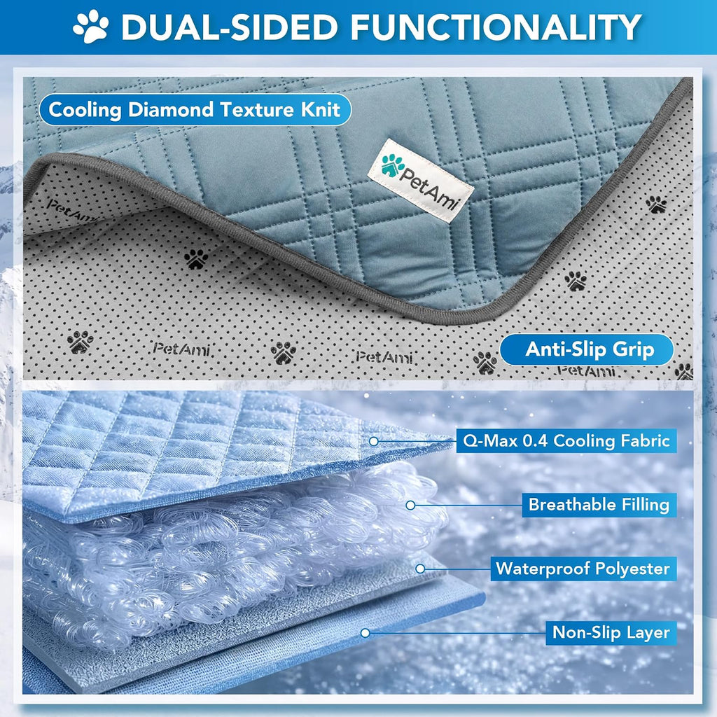 PetAmi Waterproof Dog Cooling Mat Pet Pad for Crate Couch Bed, Blue, 60x80