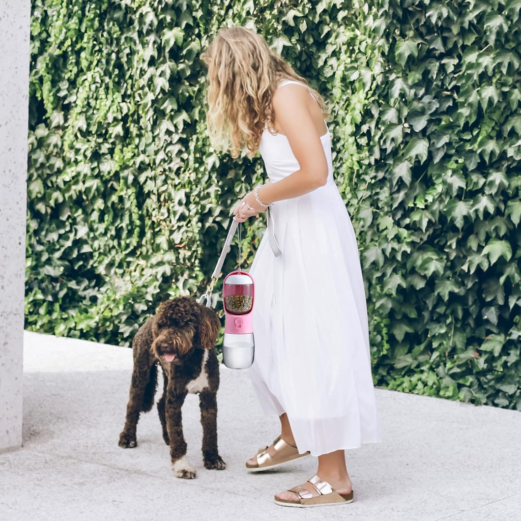 Cibaabo Dog Water Bottle Portable with Food Container & Filter for Travel | Feeding & Hydration | Travel Puppy Water Bowl | Portable Pet Dispenser | Girl Dog Accessories | for Hiking Camping Beach 