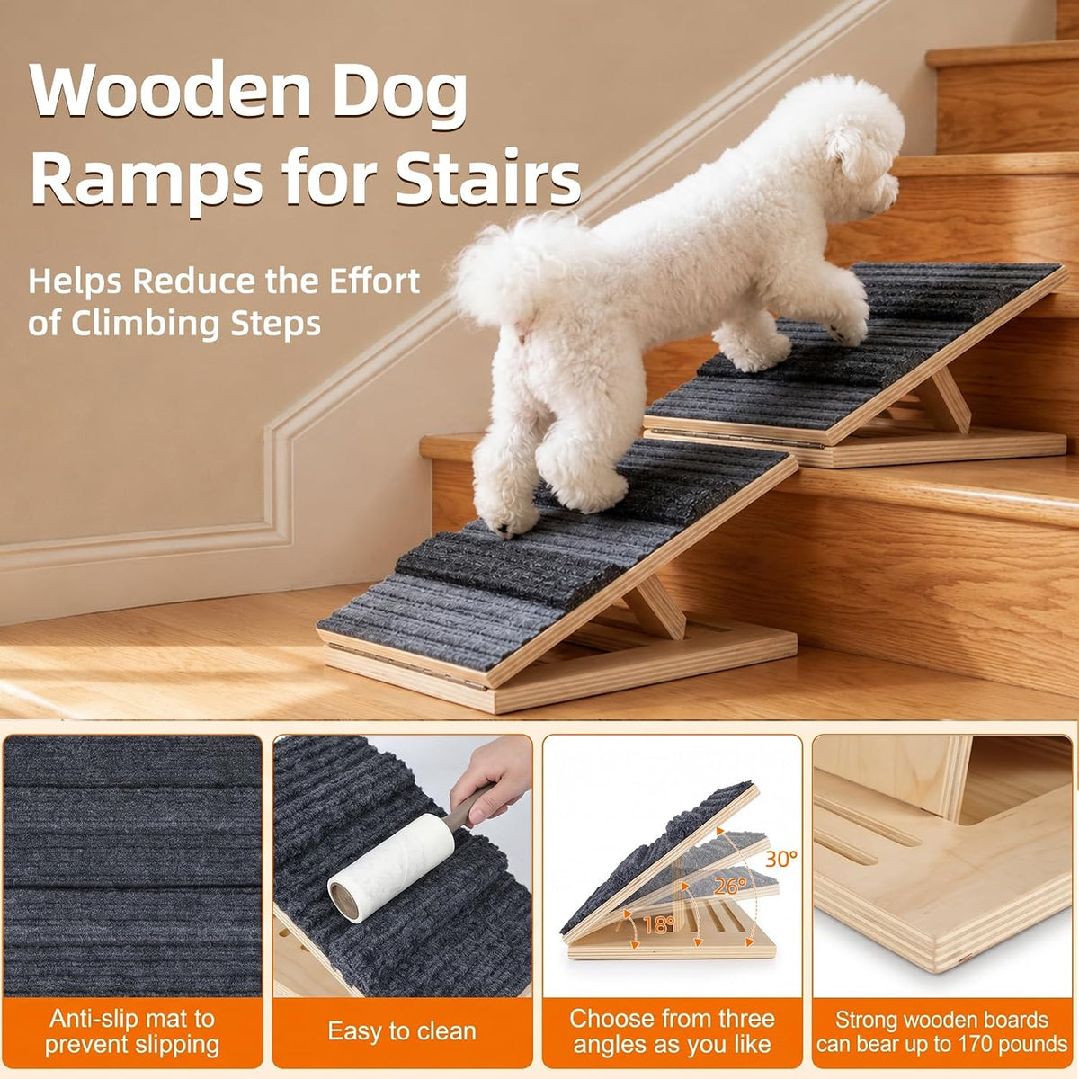 Upgraded Dog Ramps for Stairs, Adjustable Stair Ramp for Dogs (4.7"–7")