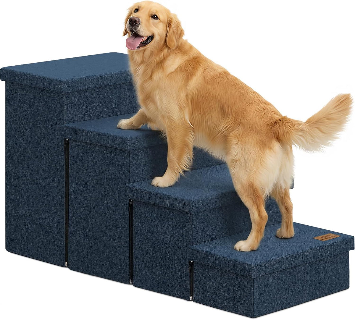 Zerbuger Dog Stairs with Storage, Navy Blue 4 Steps Dog Ramp no Condo