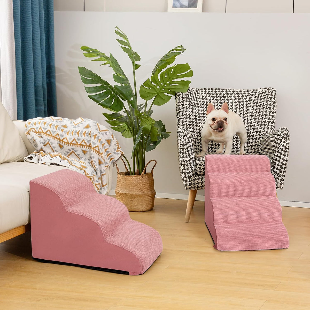 Dog Stairs for Small Dogs, 3-Step Pink Pet Ramp for Couch, Cats & Puppies