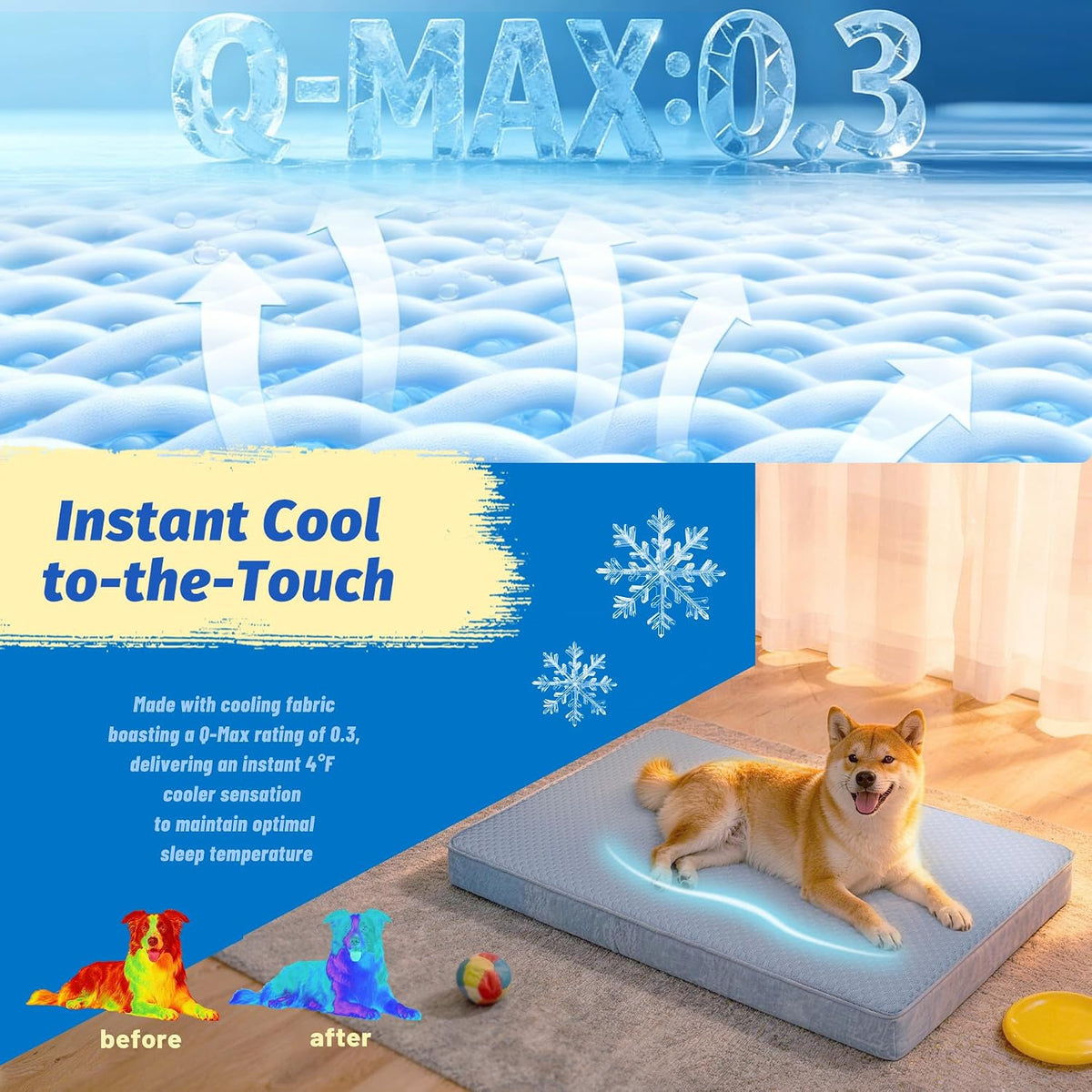 Cooling Dog Bed for Large Dogs, Washable Memory Foam Dog Beds for Crate with Joint Relief, Waterproof Liner and Removable Cover (35’’x 22’’)