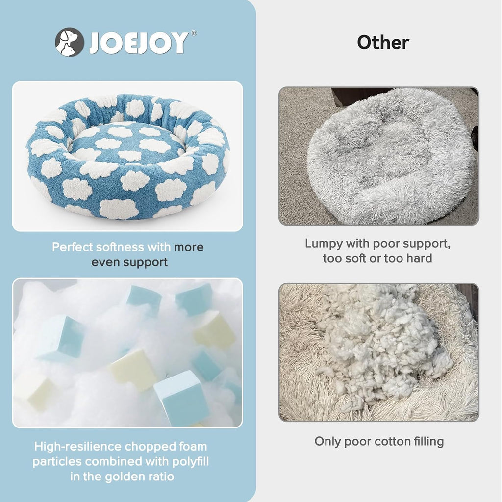 JOEJOY Jacquard Donut Round Small Dog Bed, Blue, 23x23x7in