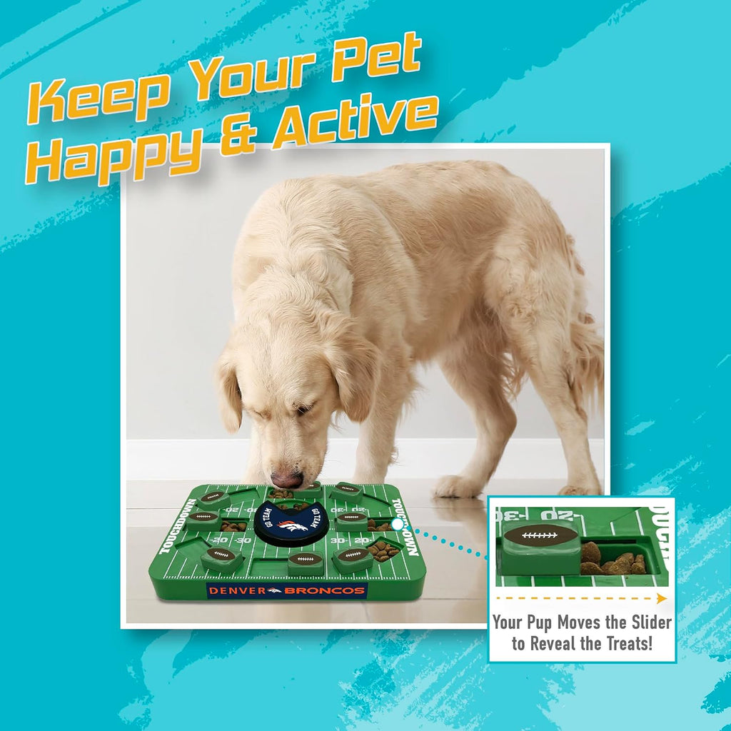 Pets First NFL Denver Broncos Large Puzzle Toy for Dogs, Slow Feeder Board for Pets, New Bigger Size, Interactive Doggie Treat Toy