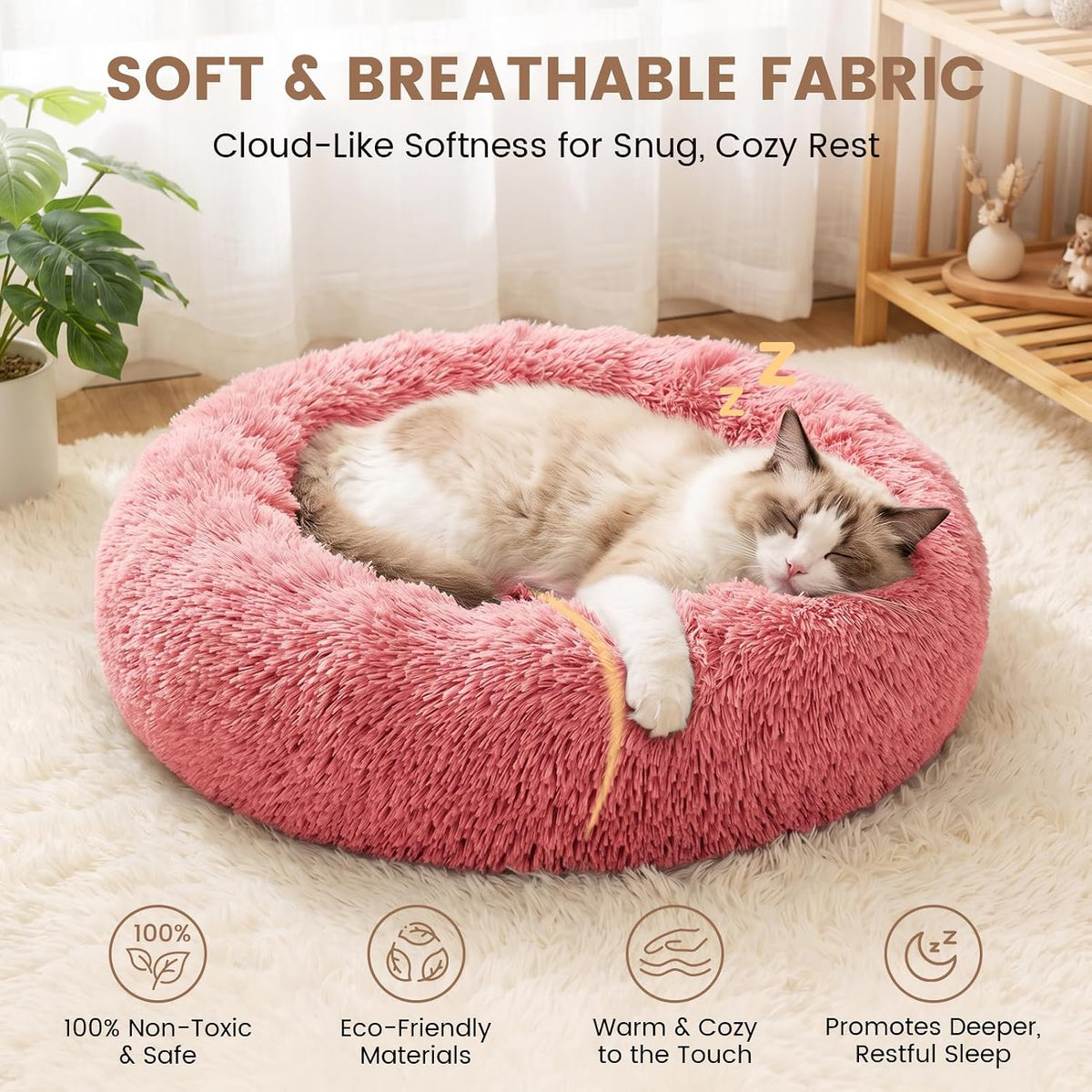 Cat Beds for Indoor Cats & Small Dog, Plush Donut Washable Pet Bed