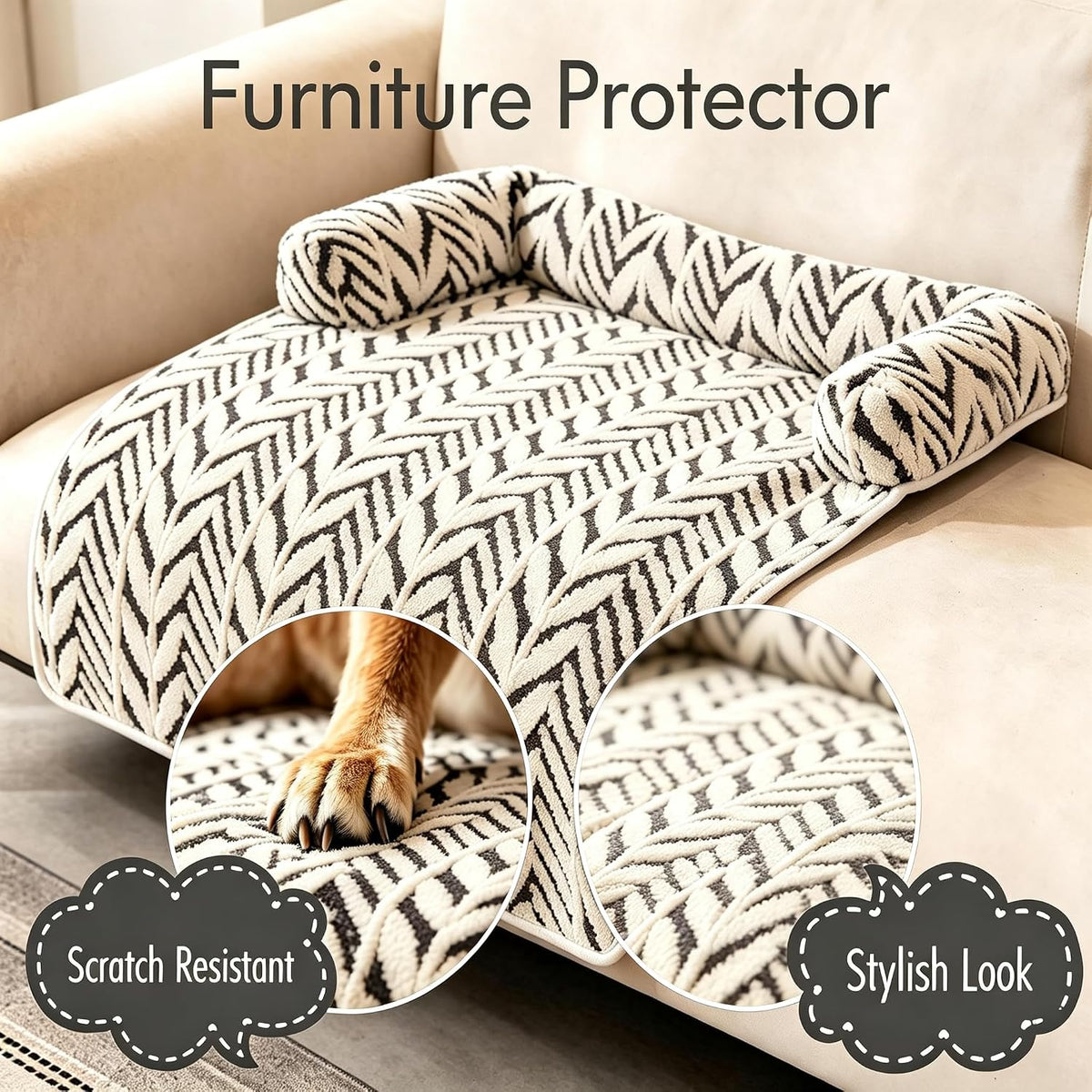 Calming Dog Couch Bed Mats with Neck and Head Support, Light Grey, L