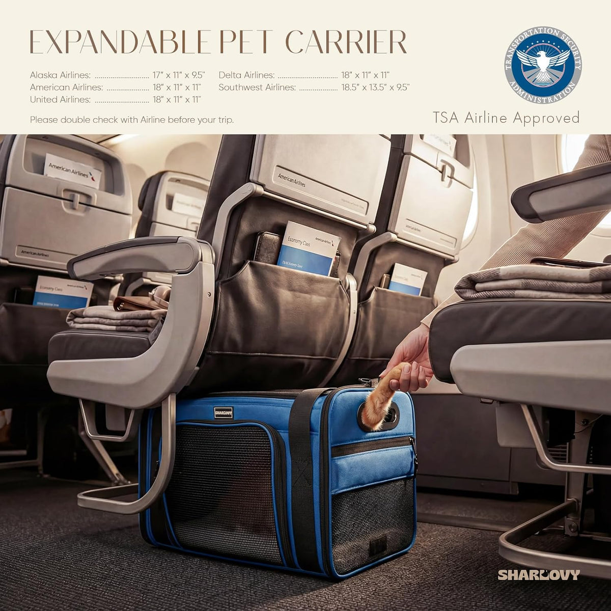 Top-Side Expandable Pet Carrier, Treat Window,18x13x9.5 Airline Approved