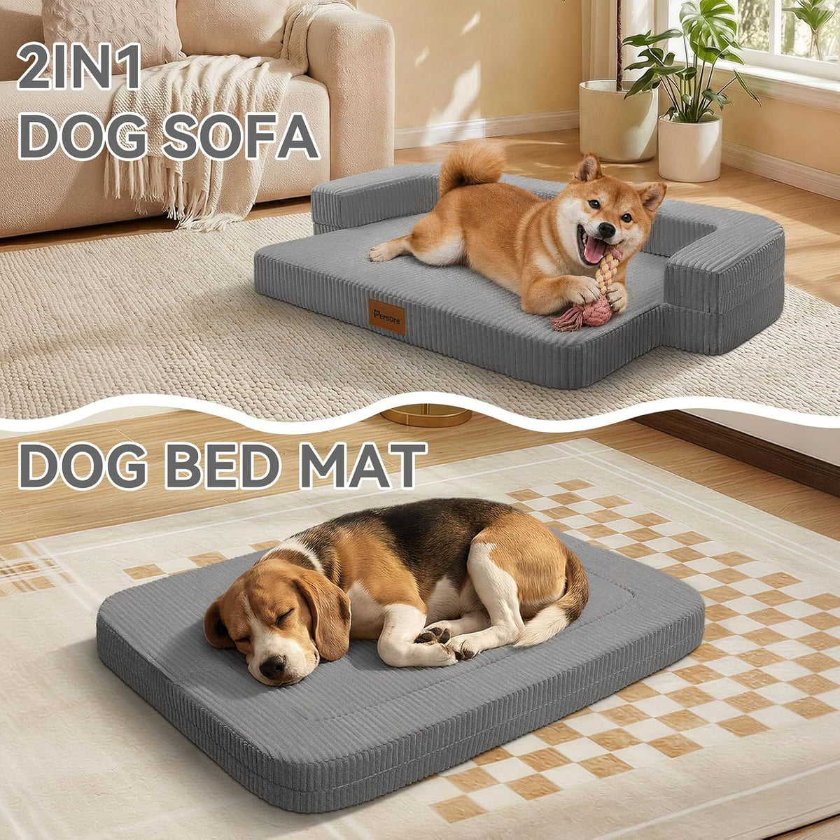 Persure 2-in-1 Dog Sofa Bed, Orthopedic Memory Foam for Medium Large Dog