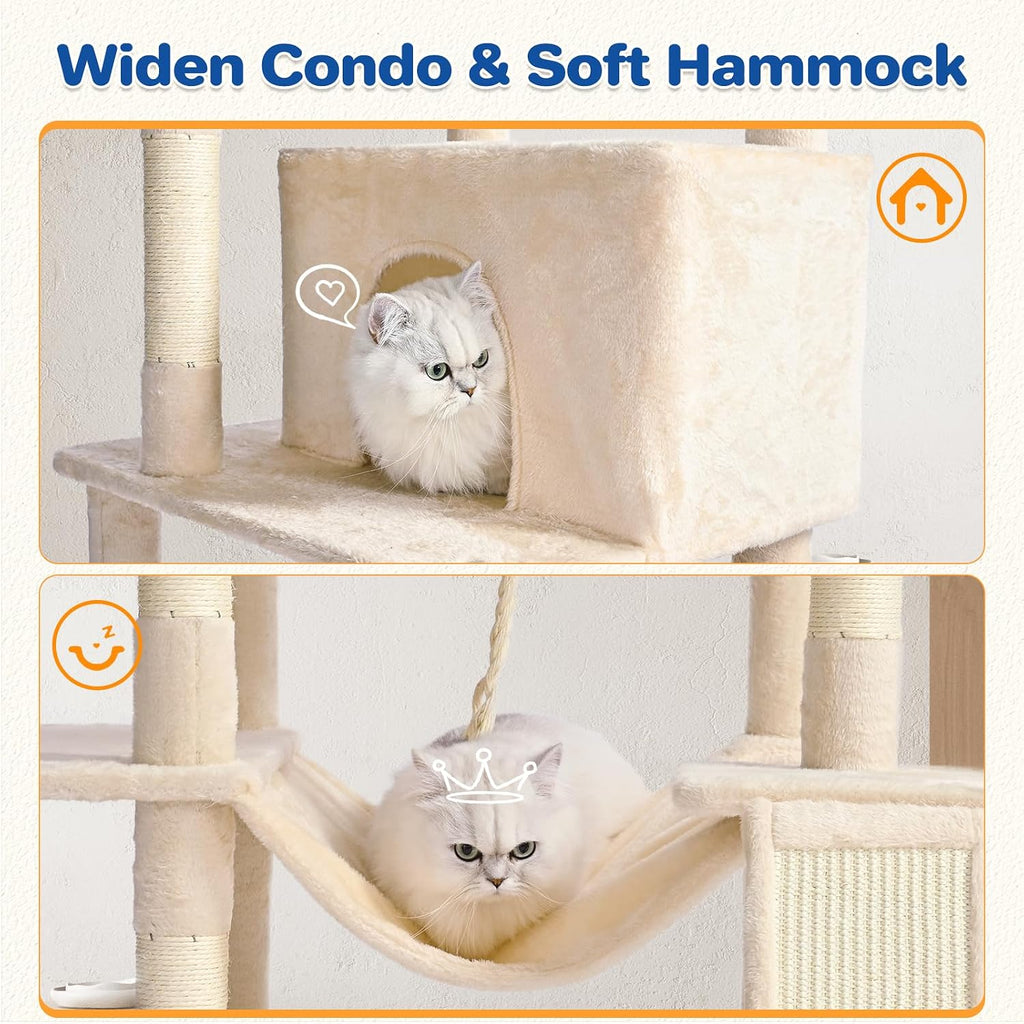 ABCPET 63" Multi-Level Cat Tree Tower for Indoor Cats, Beige