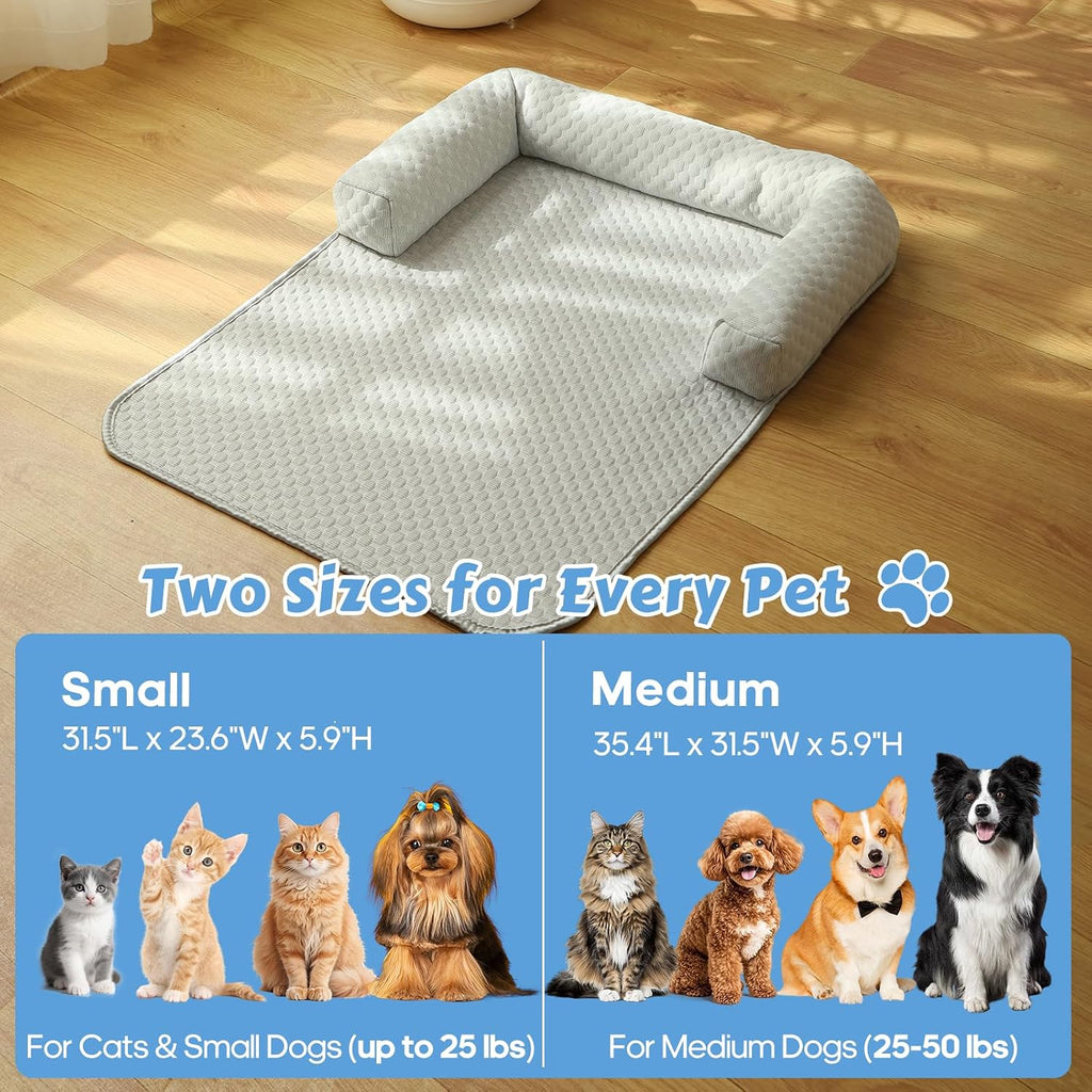 Cooling Pet Bed Mats with Neck & Head Support, 31.5 x 23.62 inch Grey