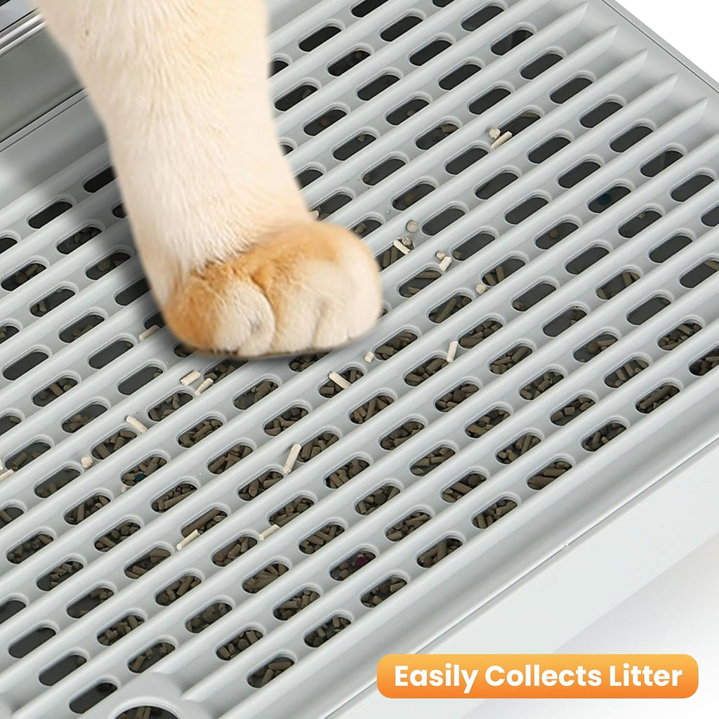 Litter Box Step, Litter Box Ramp/Catcher with Wooden Base, Anti-Tracking & Easy to Clean, Ideal for Small & Elderly Cats 11.8"x7.9"x3.6" (Gray)