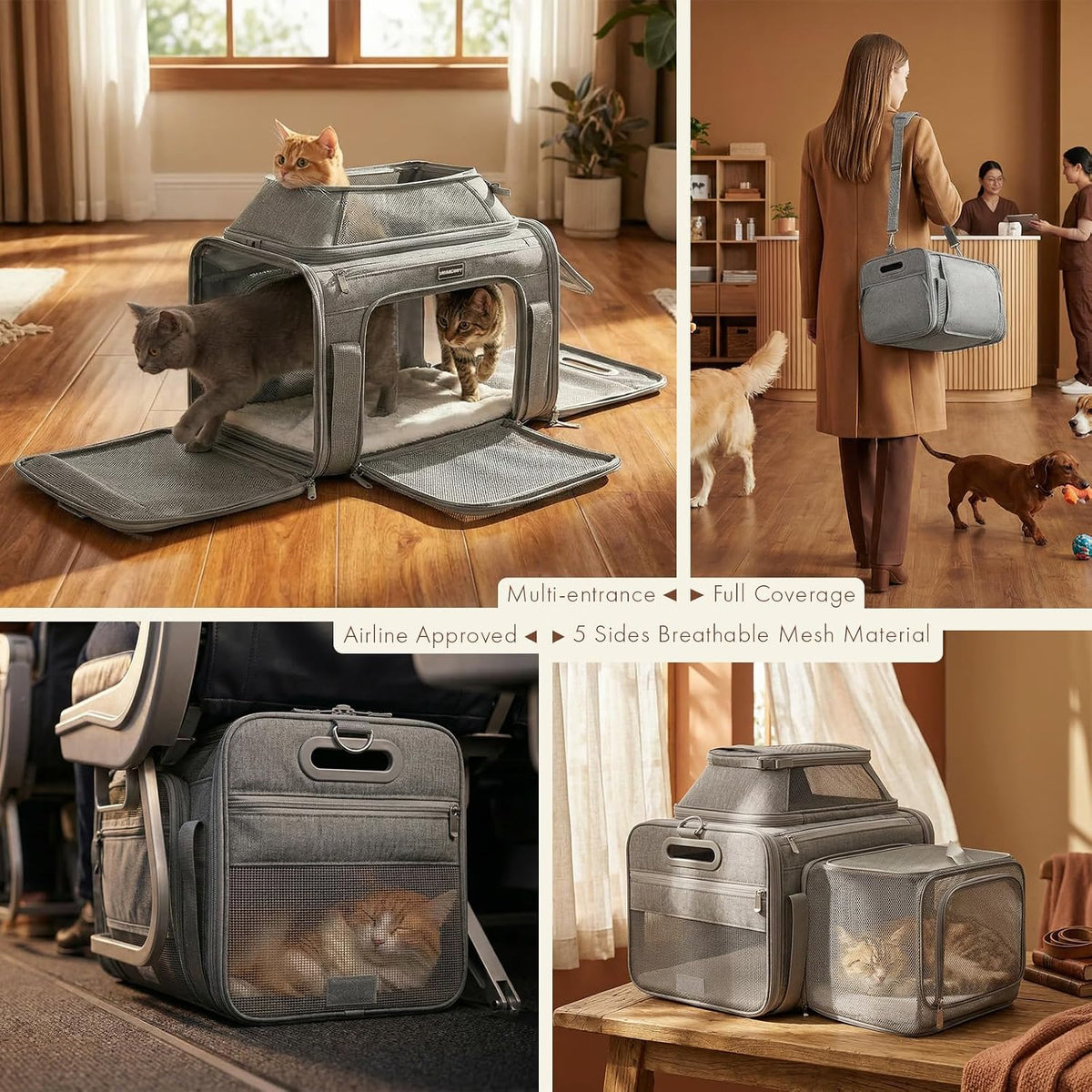 Top-Side Expandable Pet Carrier, Treat Window,18x13x9.5 Airline Approved