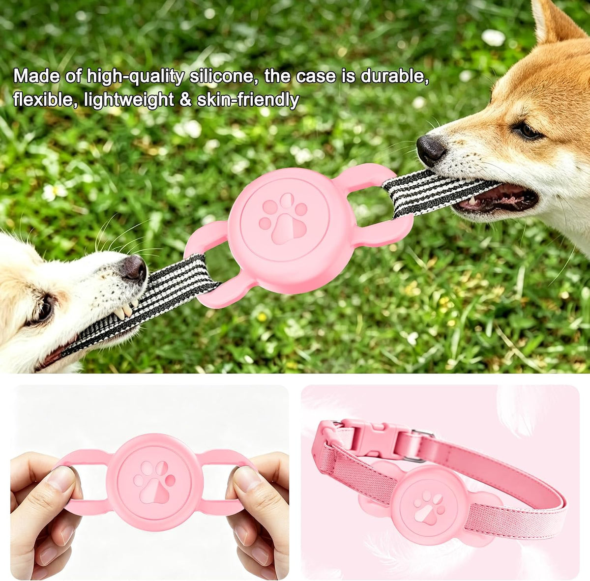 Airtag Dog Collar Holder for Cat or Small Dog, Waterproof, 1 Pack Pink