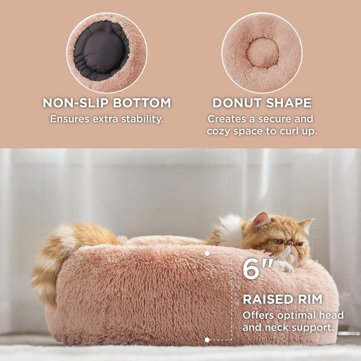 Bedsure Calming Cat Beds Donut Round Washable Kitten Bed,20 inches Pink