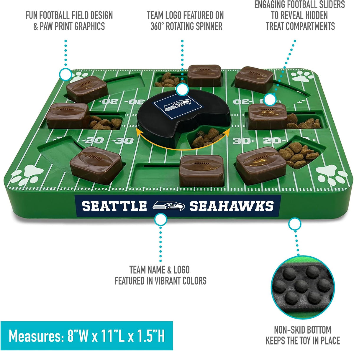 Pets First NFL Seattle Seahawks Puzzle Toy for Dogs, Slow Feeder Board for Pets, Interactive Doggie Treat Toy