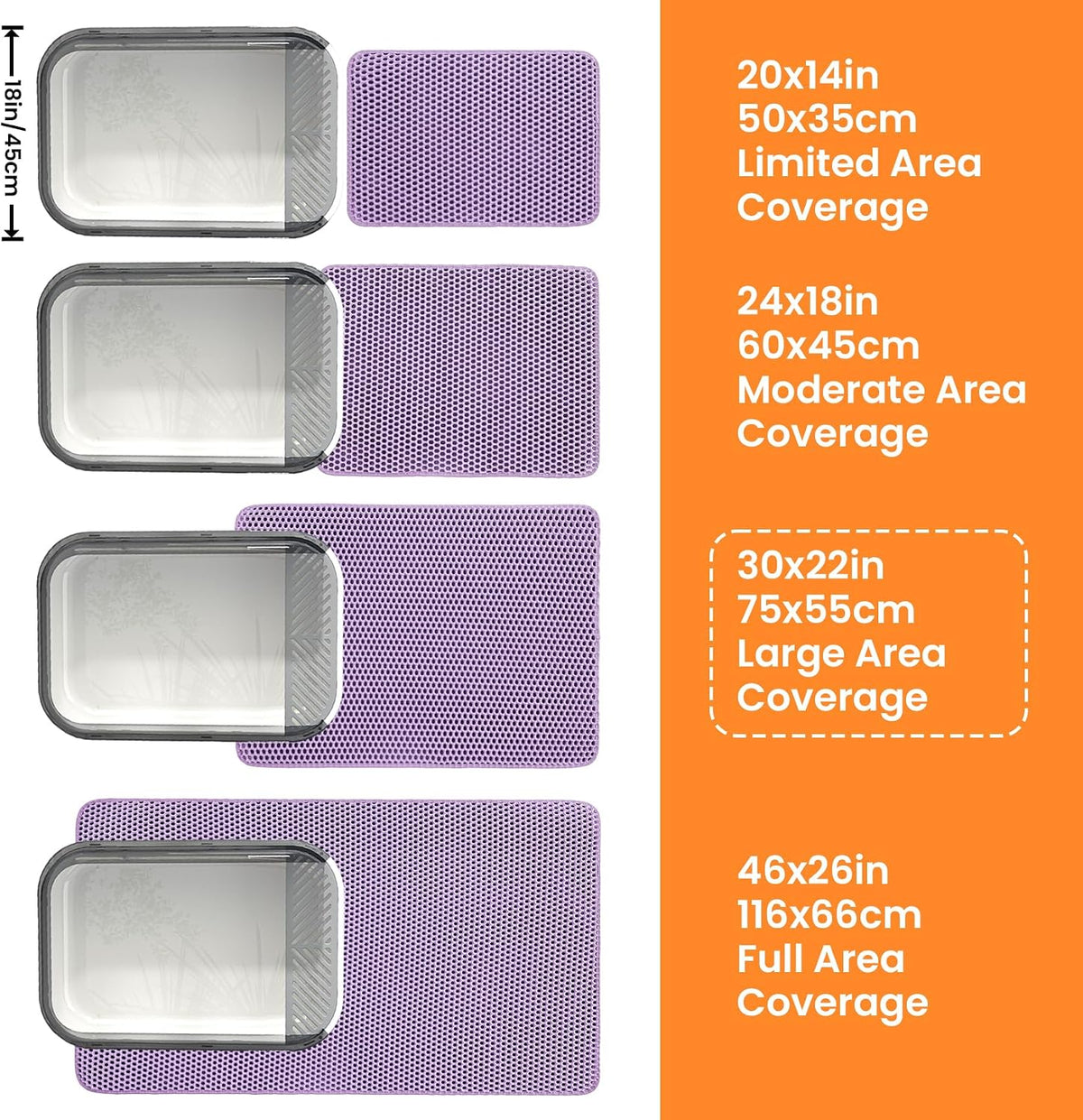 Extra Large Cat Litter Mat, Double Layer Honeycomb Design | 30x22”, Reduces Litter Tracking, Easy to Clean, Waterproof, Non-Slip, Soft on Paws, Scratch Resistant, Purple, XL