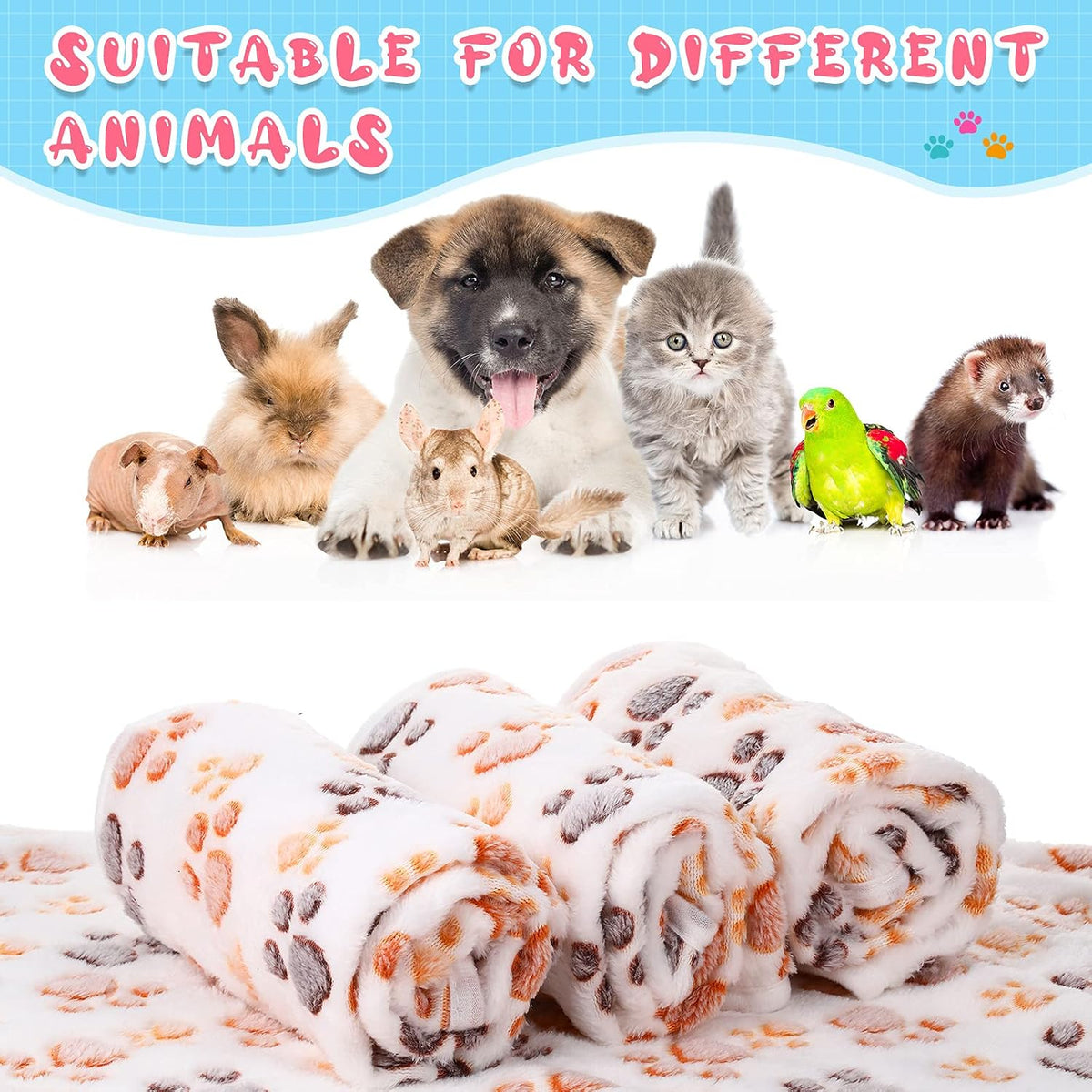 Tatuo 4 Pcs Fleece Dog Blankets for Puppy Cat, Cream, 30 x 20.5 in, Paw