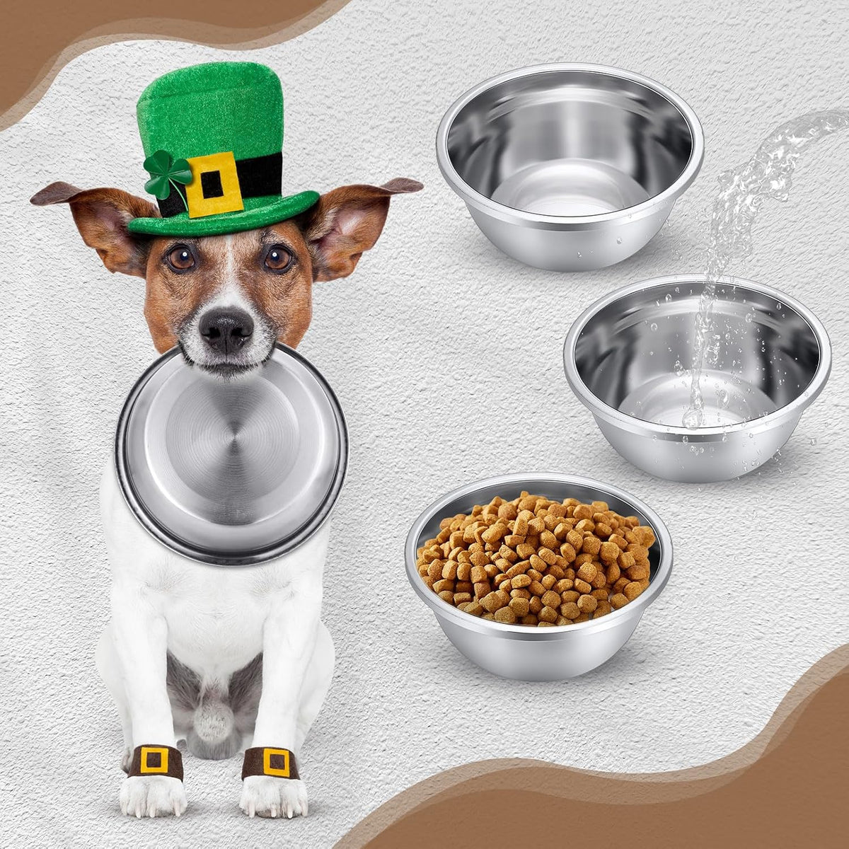 Ziliny 10 Pcs 8 Cup Metal Dog Bowls Stainless Steel Food Dish 64 Oz | Thickened,for Medium Large Dogs Cats,Dishwasher Safe ,Travel Kennel Feeding, Heavy Duty Stainless Steel Construction