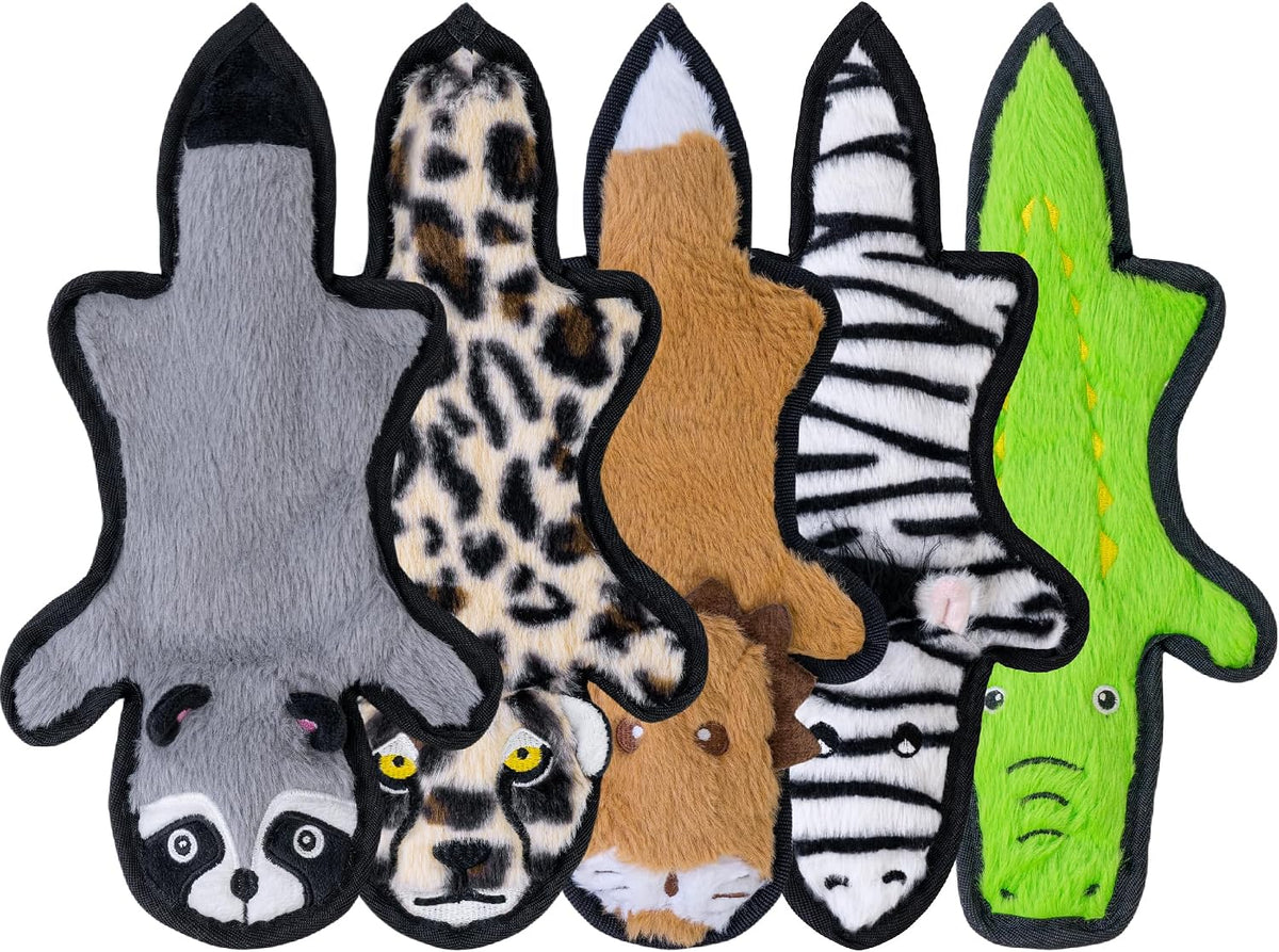 SHARLOVY No Stuffing Dog Toys Crinkle Squeaky, Long Lasting Chews for Aggressive, Durable Plush Dog Puppy Chew Toys for Teething, with 6 Tough Layers for Small Medium Large Breed-5pack,Small