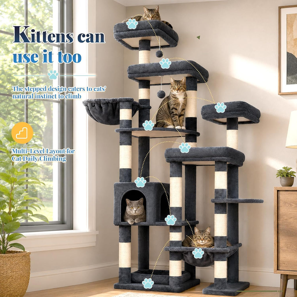 Hey-brother Cat Tree Tower, Wide Base, 5 Platforms for Multi-Cats, MPJ074G
