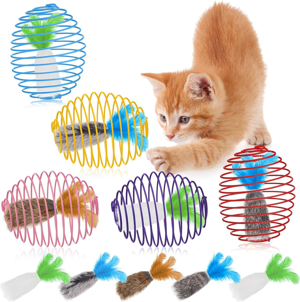Jecery 5 Pcs Cat Toys Spring,Feathered Radish,Multicolor