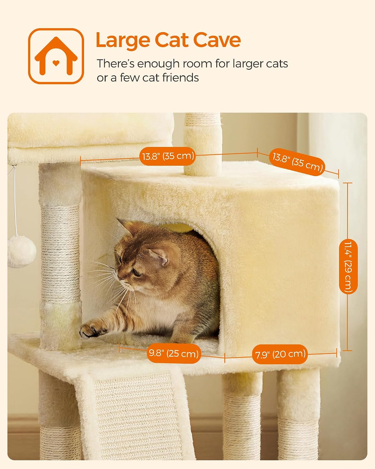 Feandrea Cat Tree, 45.3-Inch Cute Cat Tower, Plush Climbing Condo, Beige