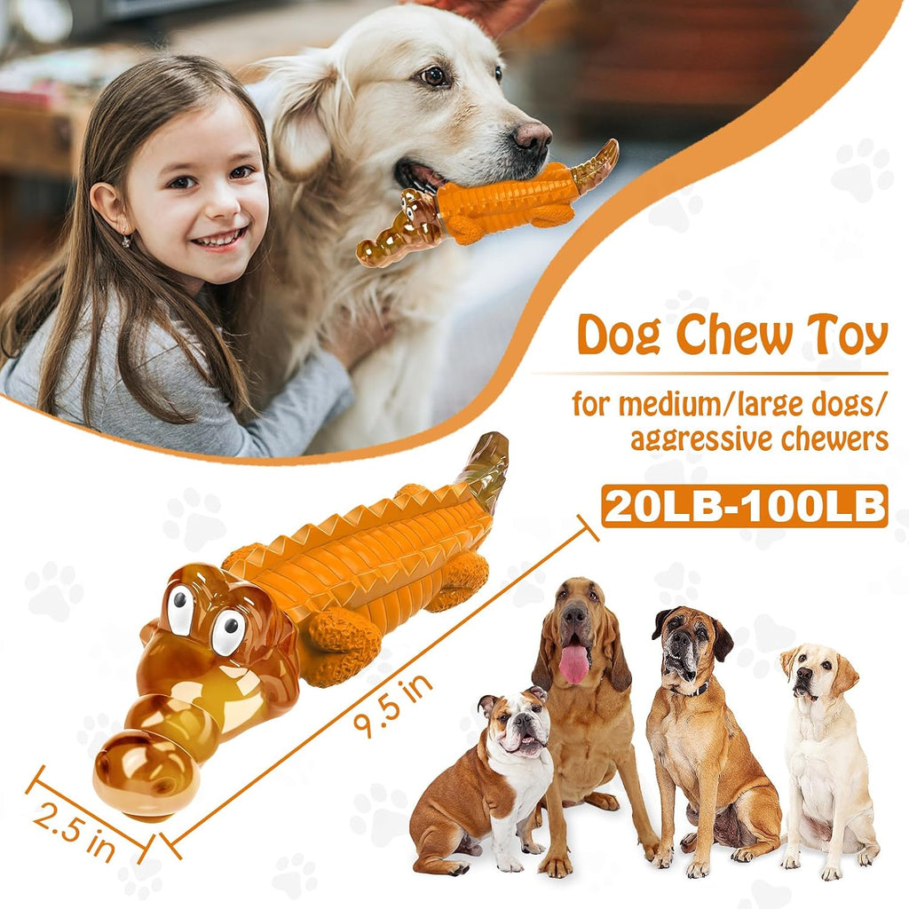 Jeefome Crocodile Dog Chew Toy for Small & Medium & Large Dogs | Clean Teeth, Tough Nylon and Natural Rubber for Boredom & Anxiety Relief（Orange）