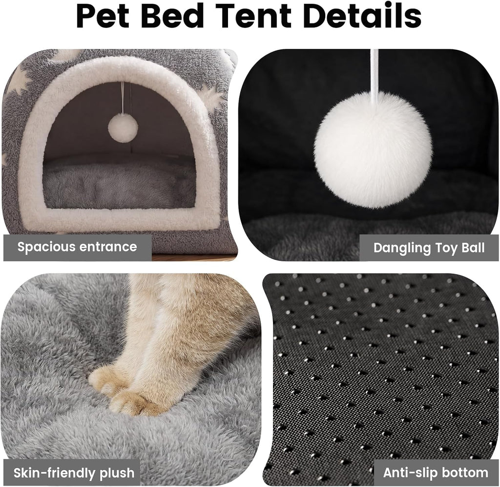 Glow in the Dark Cat Cave Bed, 2-in-1 Foldable Indoor Cat Tent Cat House