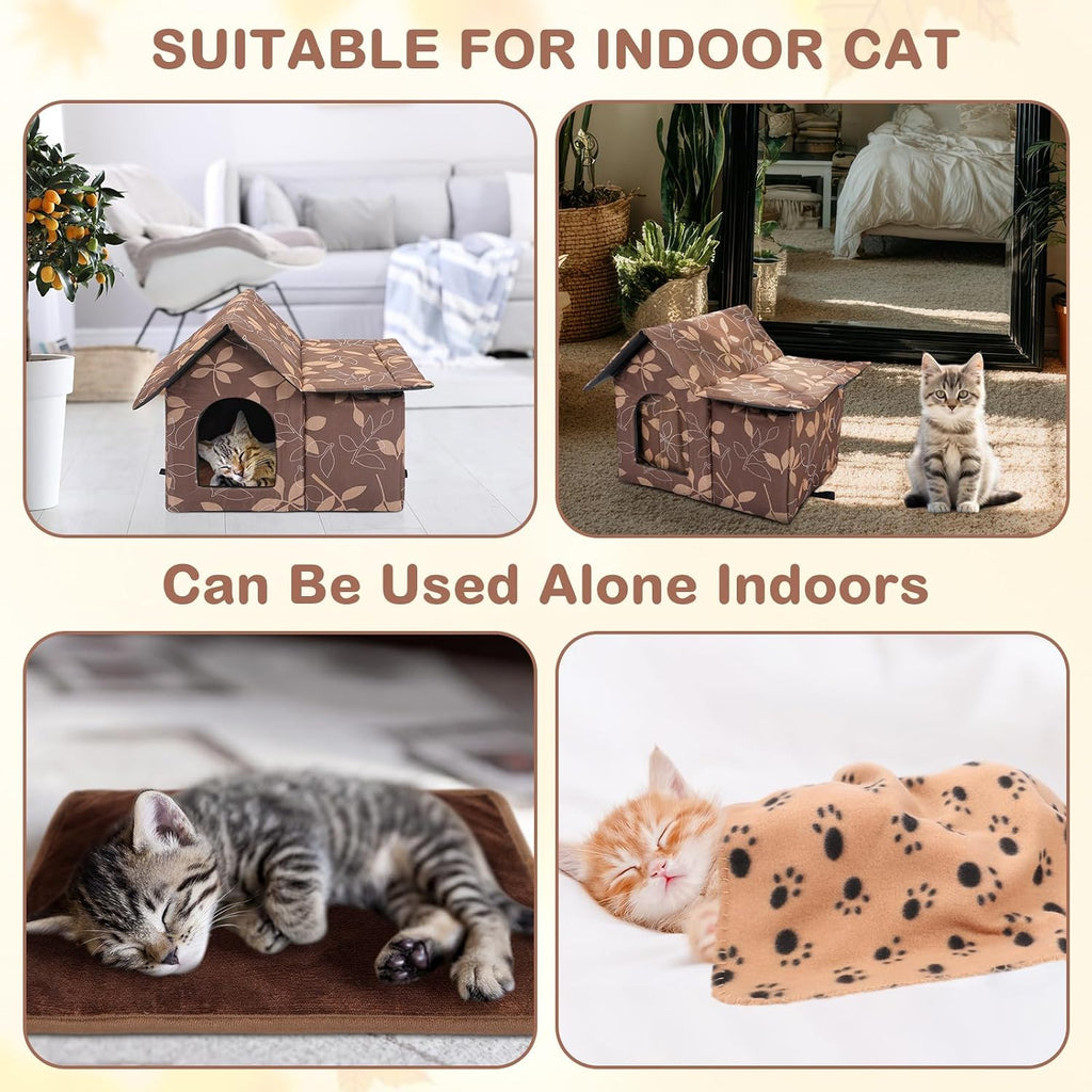 Dansydaisy 3 Pcs Outdoor Cat House Waterproof Cat Shelter for Winter, Leaf