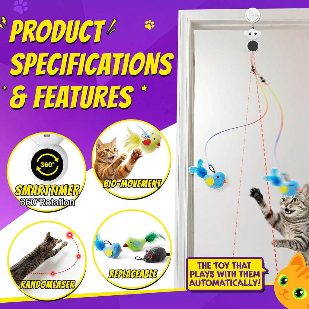 2-in-1 Interactive Laser Pointer Cat Toy & Flying Bird Wand for Indoor Cats