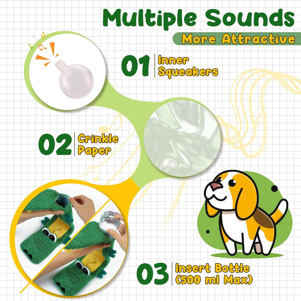 XIUGOAL Squeaky Dog Toys, 2 Pack No Stuffing Puppy Chew Toys, Crocodile
