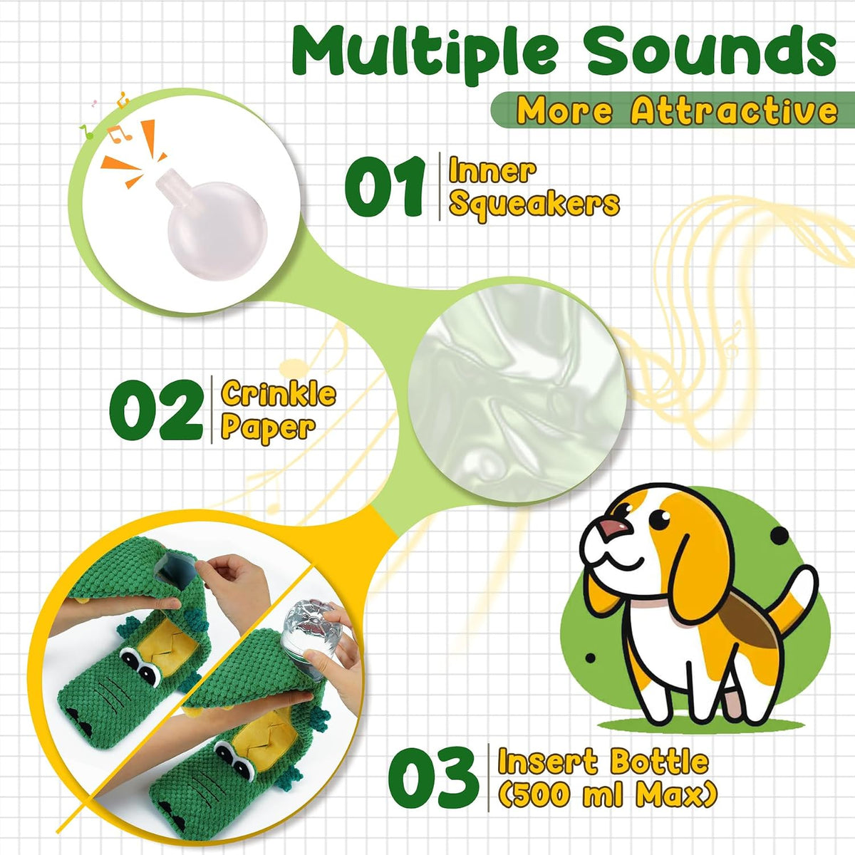 XIUGOAL Squeaky Dog Toys, 2 Pack No Stuffing Puppy Chew Toys, Crocodile