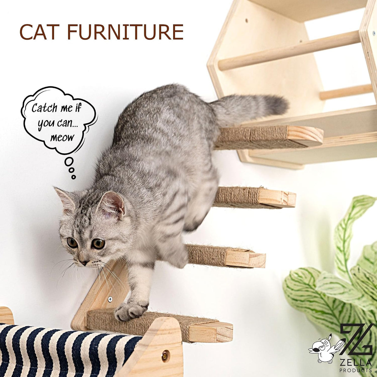 3-Pack Cat Wall Set – Hexagon House, Hammock & Steps + Spare Hammock Fabric