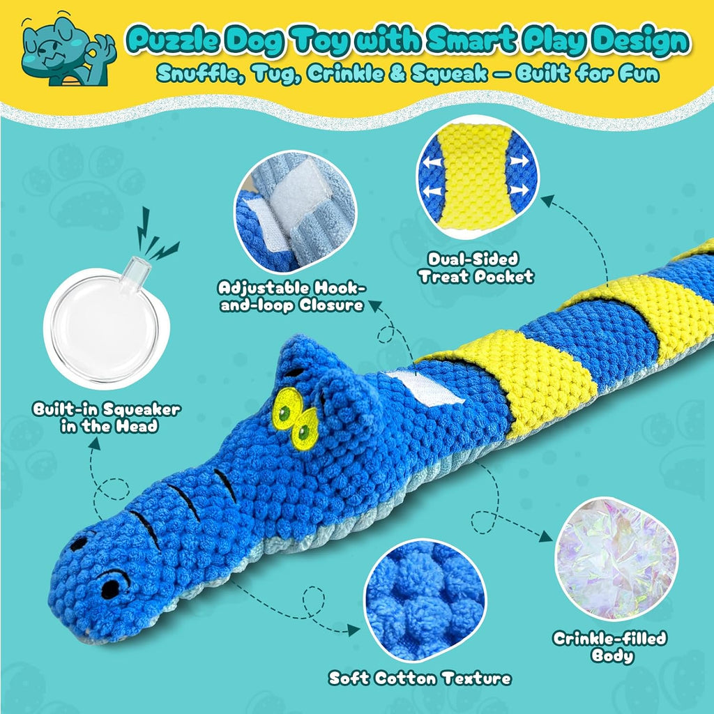 TOOPTATE Crocodile Squeaky Dog Toy | Dual-Opening Treat Pocket for Puzzle Play, Long Plush Body For Tugging, Suitable for Small, Medium, and Large Dogs