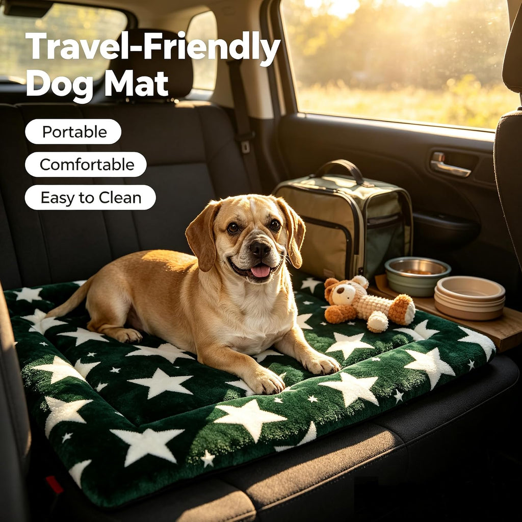 Dog Bed Mat,Reversible & Ultra Soft Kennel Pad-Machine Washable Pet Bed for Dogs & Cats-All-Weather Crate Liner for Crates,Carriers & Travel (Big Star&Green, 35.0" L x 23.0" W x 1.5" Th)