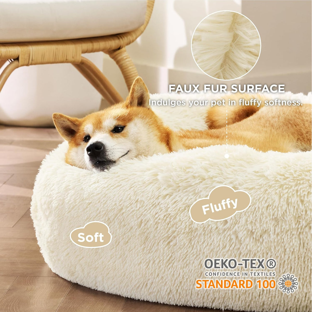 Bedsure Calming Dog Bed Medium Size Dog Donut Washable Pet Bed,30ins