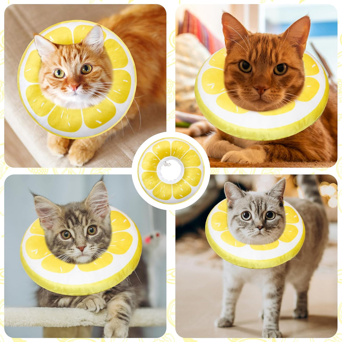 Cat Cone Collar Soft, Adjustable Cat Recovery Cone (Lemon, L)