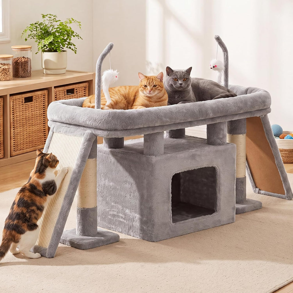 Heybly Cat Tree Extra-Long & Stable 2 Adjustable Scratch Boards HCT210SW-1
