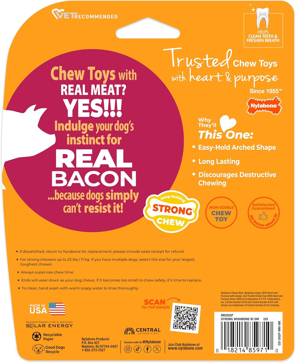 Nylabone Strong Chew Wishbone Dog Toy, Dog Toys for Aggressive Chewers | Durable chew toys for aggressive chewers, chew toy made with real bacon, small breeds up to 25 lbs, long lasting dog bone toy